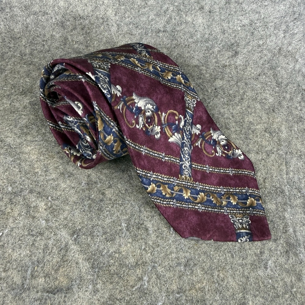 Etienne Aigner Vintage Dress Tie Maroon Made USA Baroque Floral Pattern 58" 3.5"